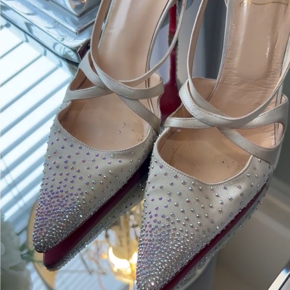 Christian Louboutin vintage swarovski crystal silk heel shoes